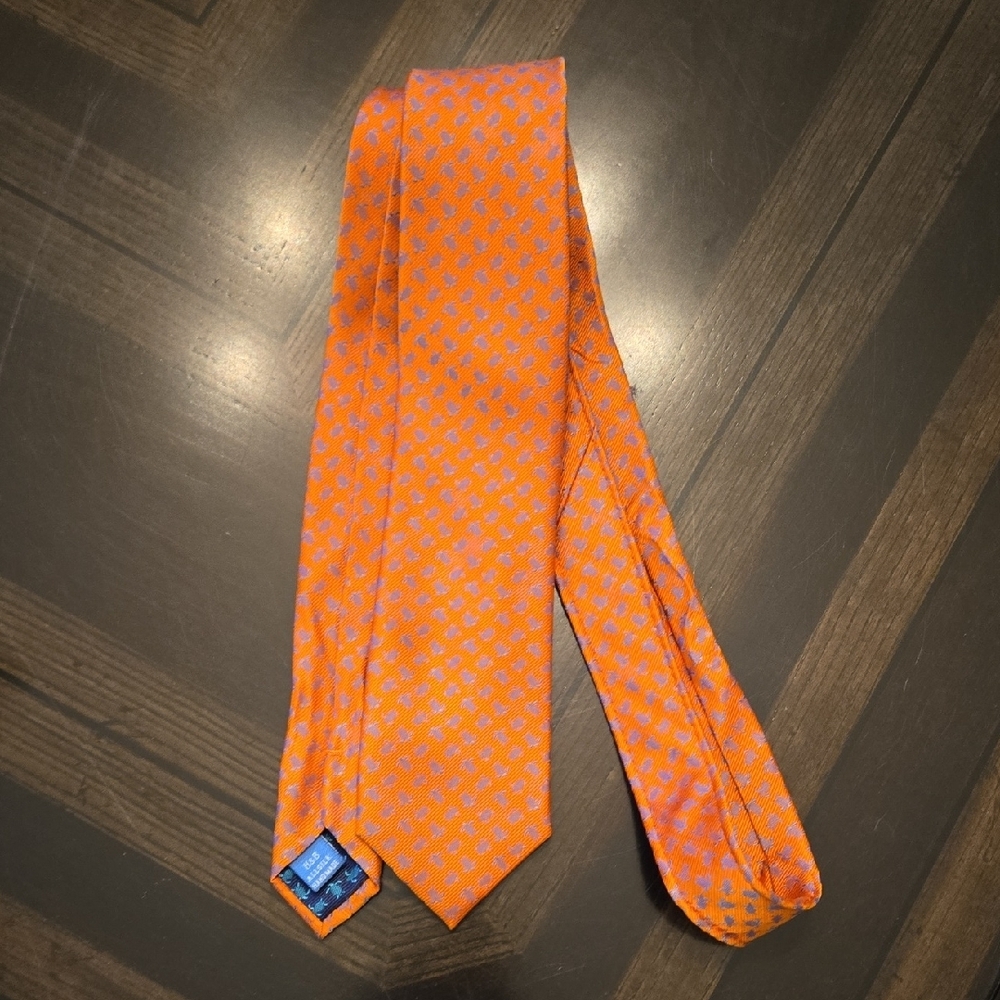 Hanes & Bonner Of London - Orange Patterned Tie With Blur Turtles